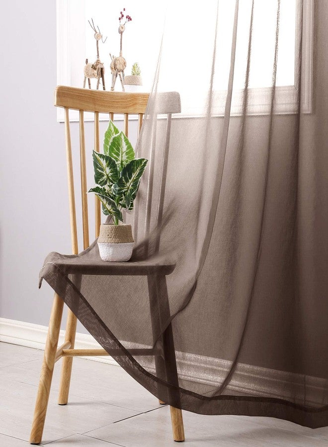 DWCN Faux Linen Ombre Sheer Curtains - Gradient Semi Voile Grommet Top Window Curtains for Bedroom and Living Room, Set of 2 Panels, 52 x 84 Inches Long, Chocolate Brown - Image 4
